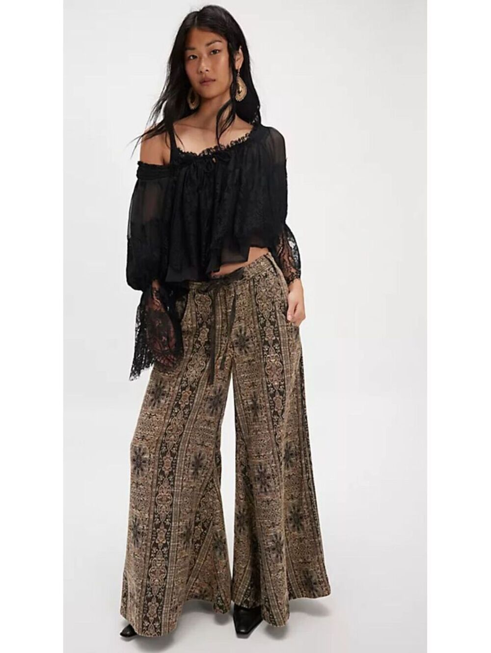 (SIZE 12) NWT FREE PEOPLE DAHLIA WIDE LEG PANT JACQUARD TAPESTRY TROUSERS